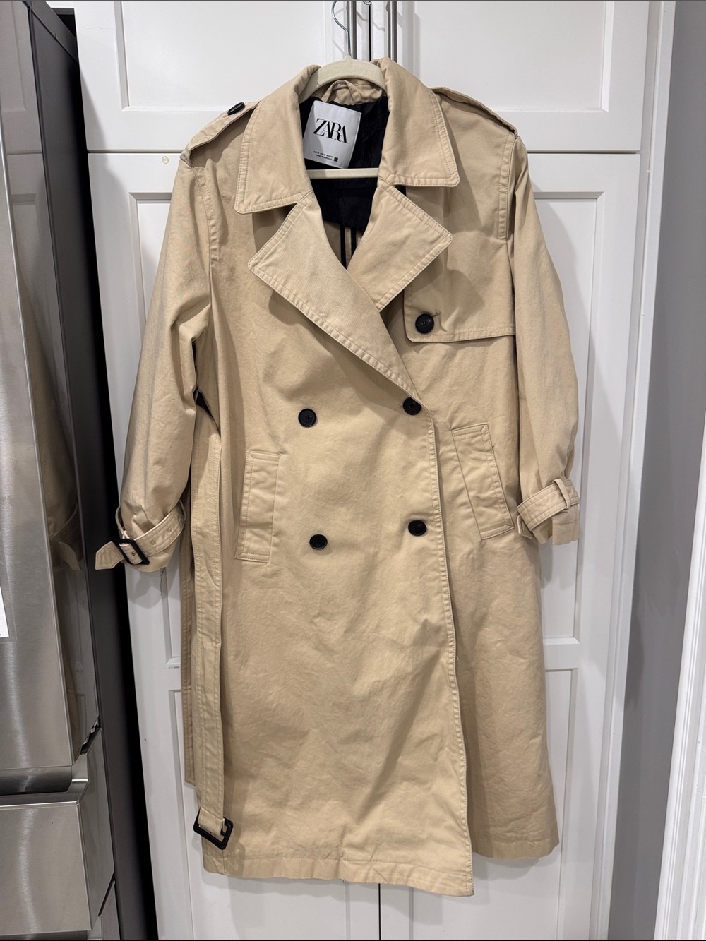 Zara Neutral Tan Double-Breasted Trench Coat - Picture 1 of 9